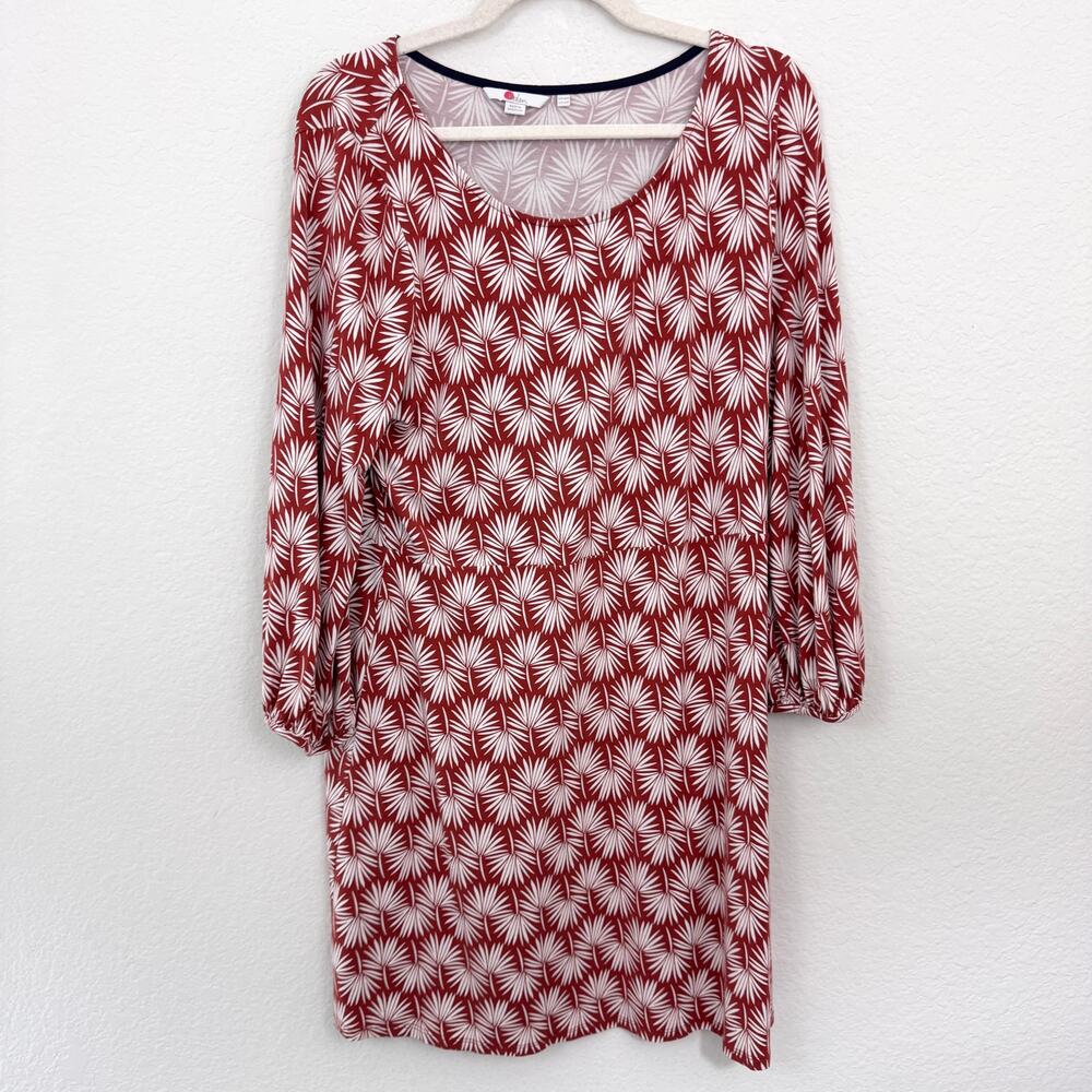 Boden Women Lucie Jersey Tunic Mini Dress Size 14 R Stretch Comfy Leaf Print Red